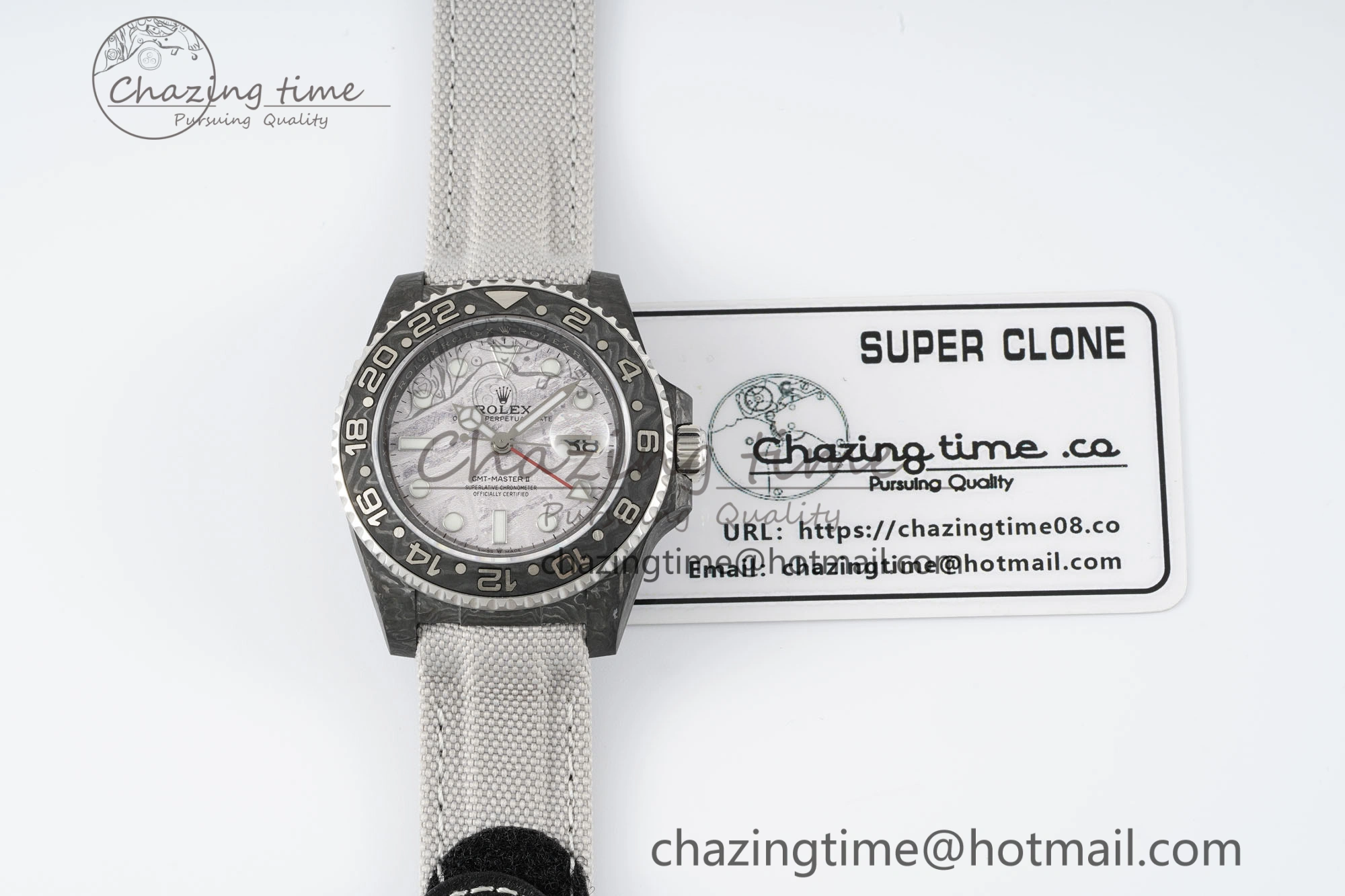 GMT Carbon DIWF Best Edition Meteorite Dial on White Nylon Strap SA3186 CHS