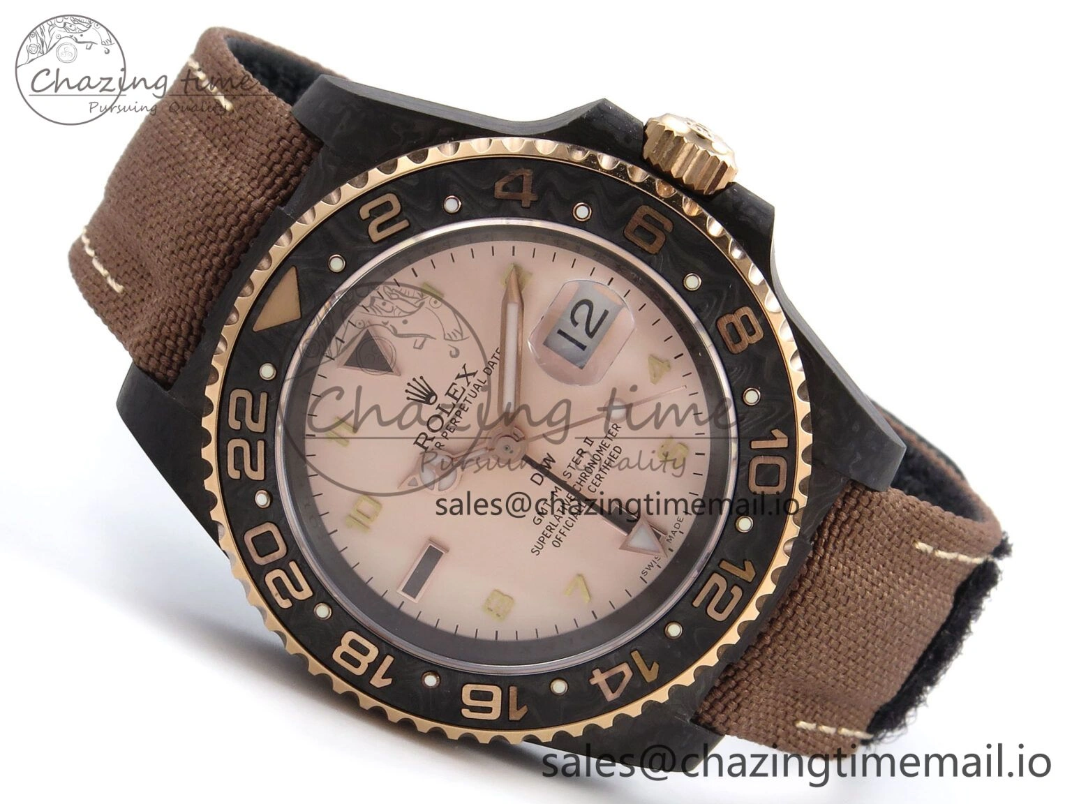 GMT Carbon DIWF Best Edition Yellow Roman Dial on Brown Nylon Strap SA3285 CHS V2
