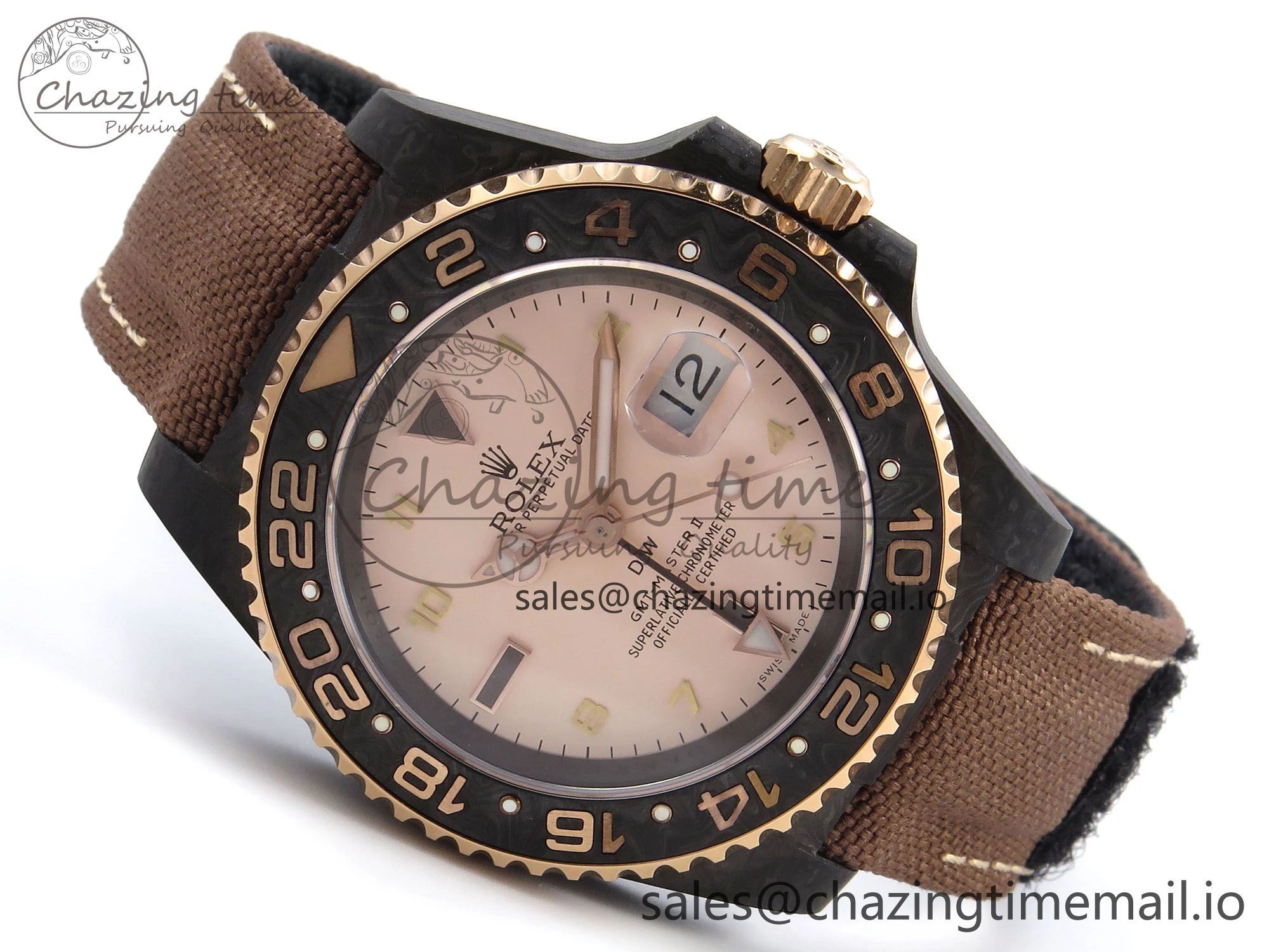 GMT Carbon DIWF Best Edition Yellow Roman Dial on Brown Nylon Strap SA3285 CHS V2