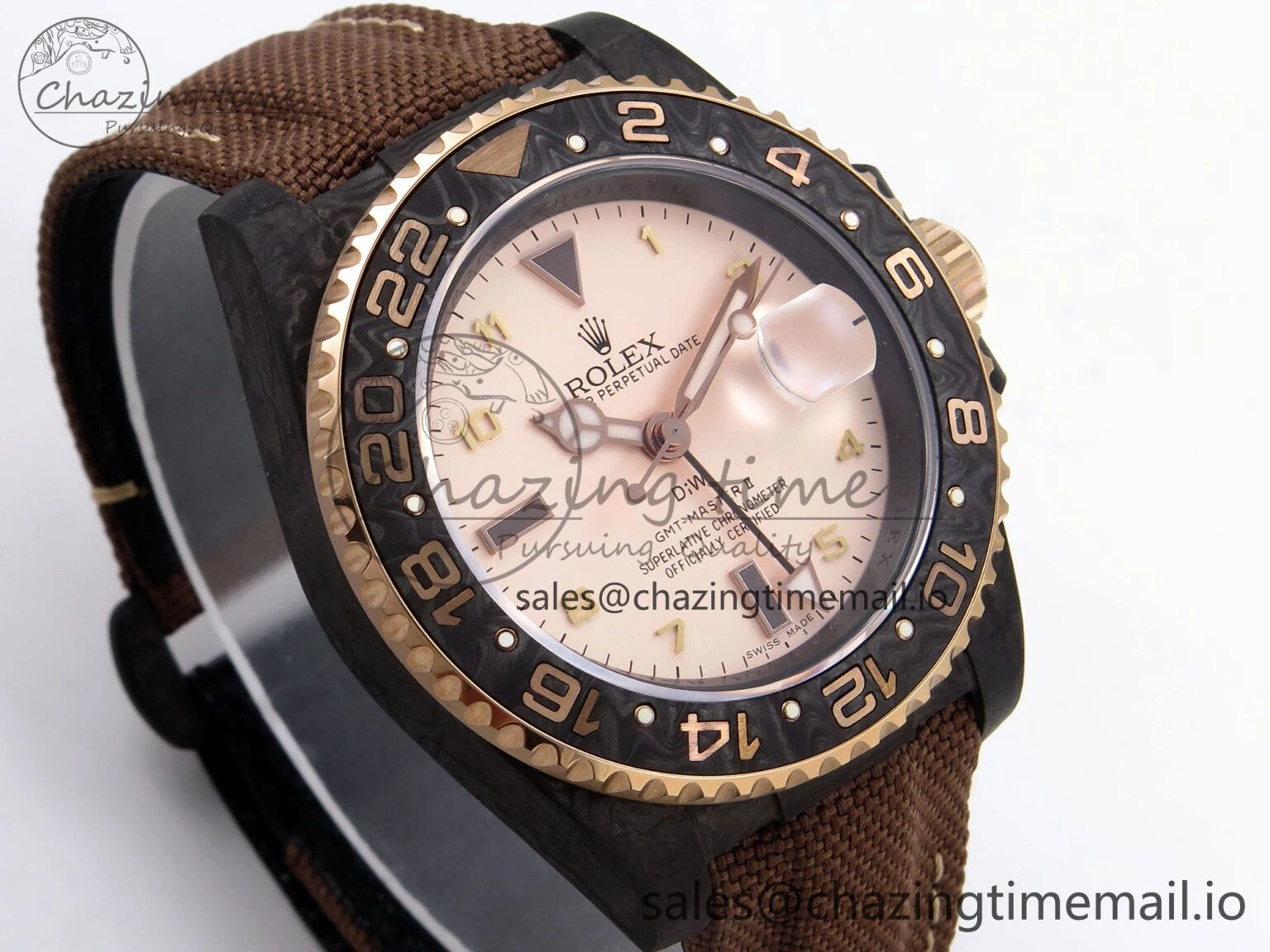 GMT Carbon DIWF Best Edition Yellow Roman Dial on Brown Nylon Strap SA3285 CHS V2