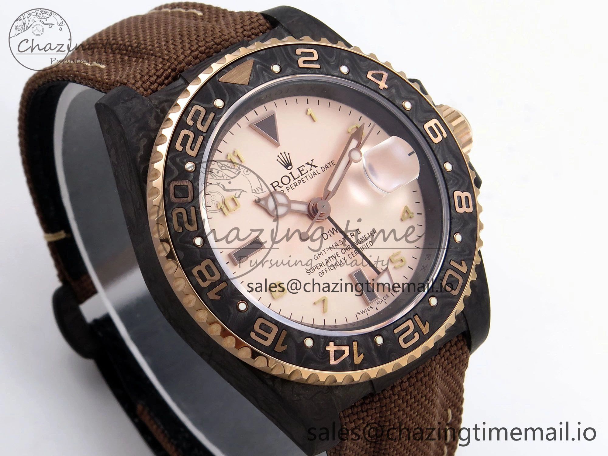 GMT Carbon DIWF Best Edition Yellow Roman Dial on Brown Nylon Strap SA3285 CHS V2