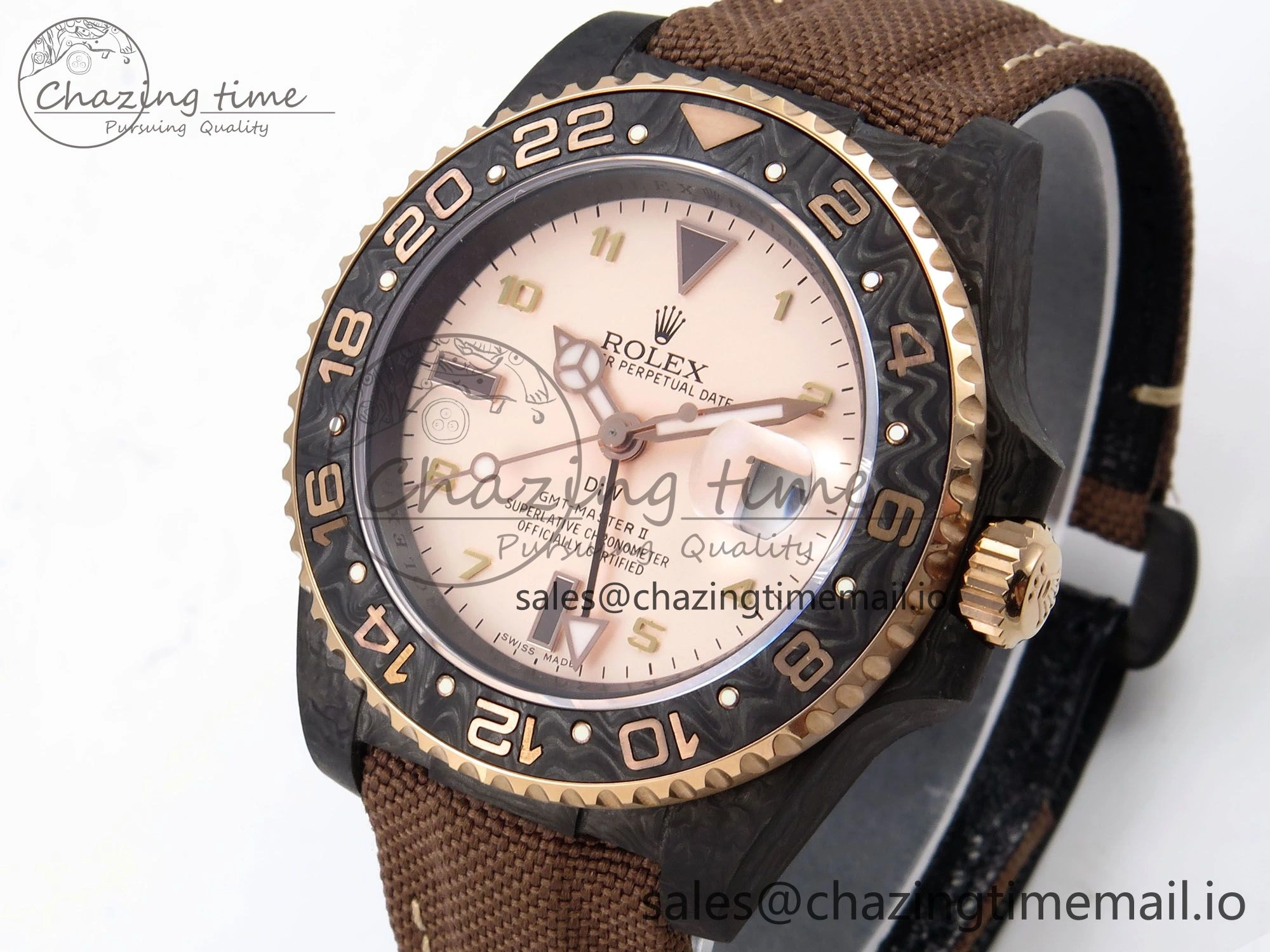 GMT Carbon DIWF Best Edition Yellow Roman Dial on Brown Nylon Strap SA3285 CHS V2