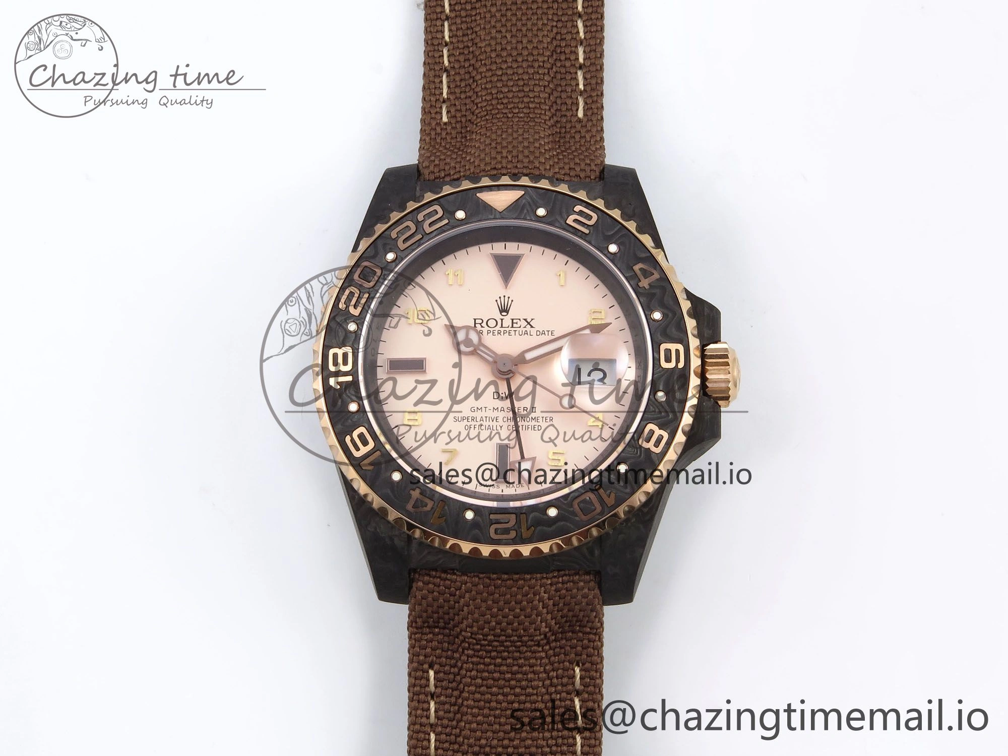 GMT Carbon DIWF Best Edition Yellow Roman Dial on Brown Nylon Strap SA3285 CHS V2