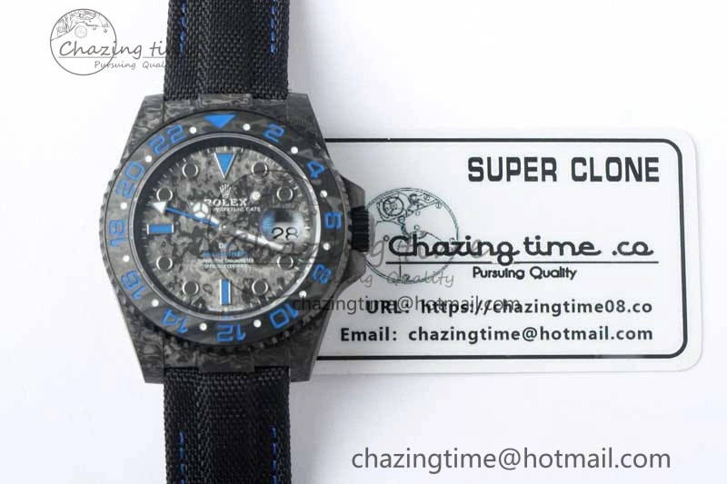 GMT DIW Carbon V6F 1:1 Best Edition Black Blue Black Dial on Black Nylon Strap VR3186 CHS