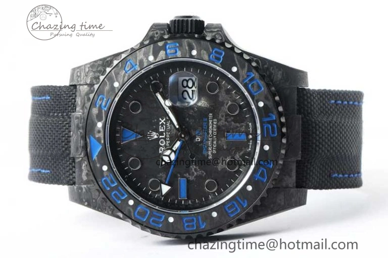 GMT DIW Carbon V6F 1:1 Best Edition Black Blue Black Dial on Black Nylon Strap VR3186 CHS