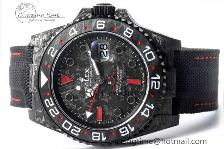 GMT DIW Carbon V6F 1:1 Best Edition Black Red Black Dial on Black Nylon Strap VR3186 CHS