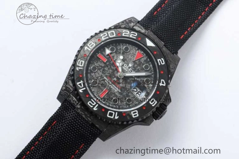 GMT DIW Carbon V6F 1:1 Best Edition Black Red Black Dial on Black Nylon Strap VR3186 CHS