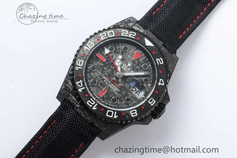 GMT DIW Carbon V6F 1:1 Best Edition Black Red Black Dial on Black Nylon Strap VR3186 CHS