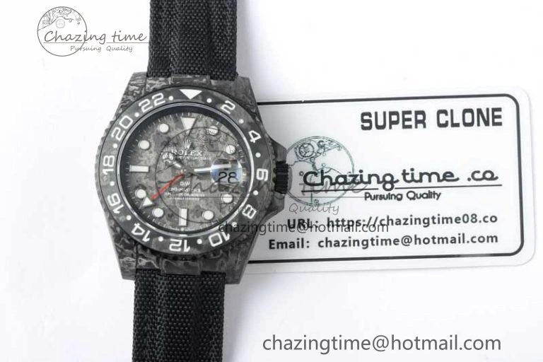 GMT DIW Carbon V6F 1:1 Best Edition Black White Black Dial on Black Nylon Strap VR3186 CHS