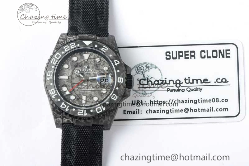 GMT DIW Carbon V6F 1:1 Best Edition Black White Black Dial on Black Nylon Strap VR3186 CHS