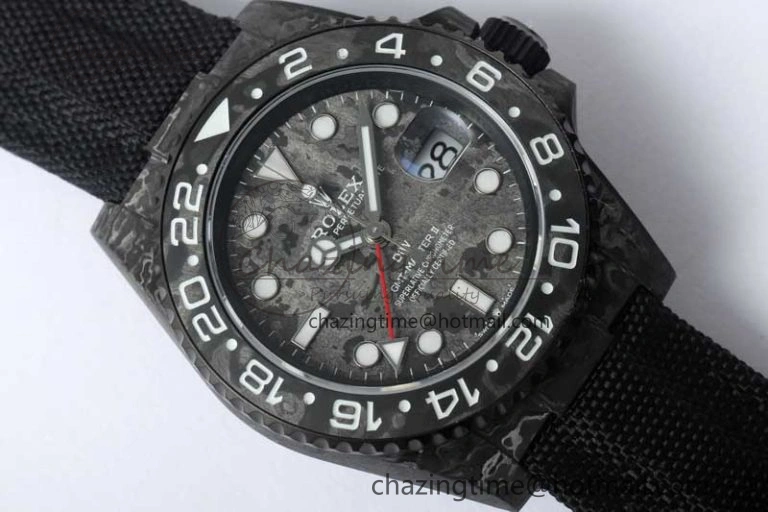 GMT DIW Carbon V6F 1:1 Best Edition Black White Black Dial on Black Nylon Strap VR3186 CHS