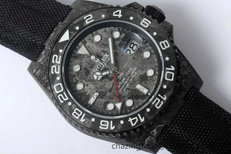GMT DIW Carbon V6F 1:1 Best Edition Black White Black Dial on Black Nylon Strap VR3186 CHS