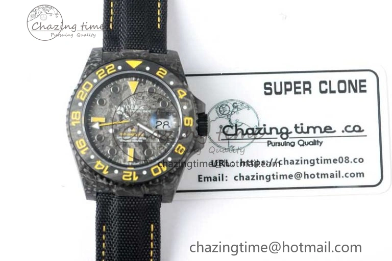 GMT DIW Carbon V6F 1:1 Best Edition Black Yellow Black Dial on Black Nylon Strap VR3186 CHS