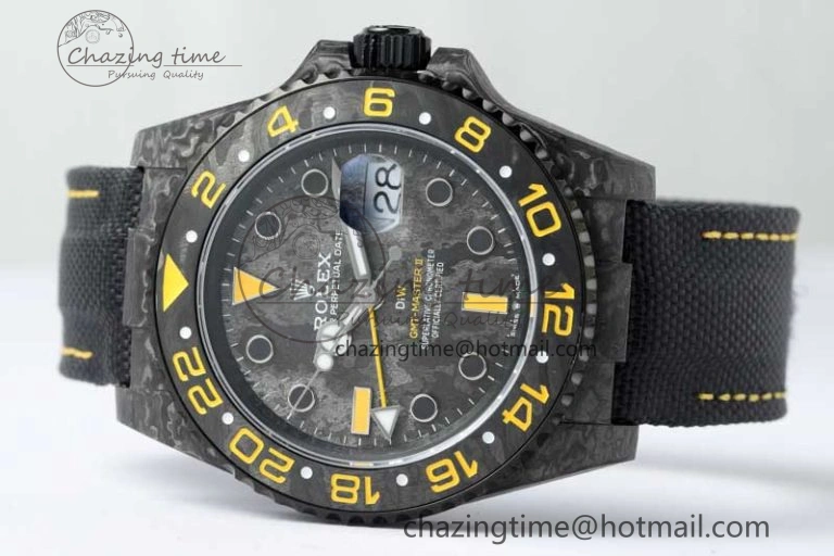 GMT DIW Carbon V6F 1:1 Best Edition Black Yellow Black Dial on Black Nylon Strap VR3186 CHS