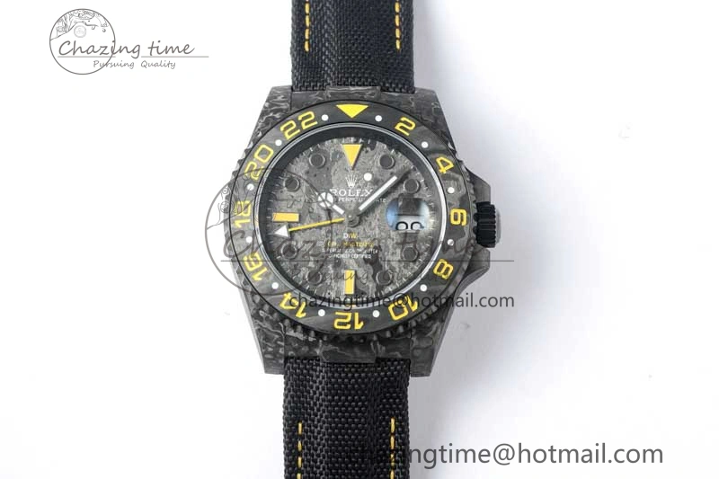 GMT DIW Carbon V6F 1:1 Best Edition Black Yellow Black Dial on Black Nylon Strap VR3186 CHS