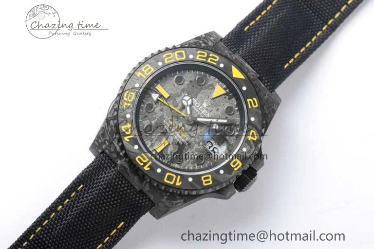 GMT DIW Carbon V6F 1:1 Best Edition Black Yellow Black Dial on Black Nylon Strap VR3186 CHS