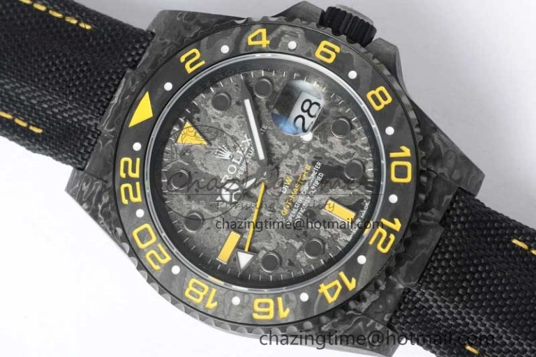 GMT DIW Carbon V6F 1:1 Best Edition Black Yellow Black Dial on Black Nylon Strap VR3186 CHS