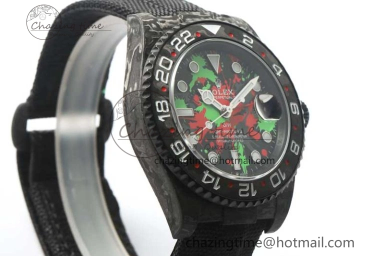GMT DIW Carbon V6F 1:1 Best Edition Green Red Dial on Black Nylon Strap VR3186 CHS