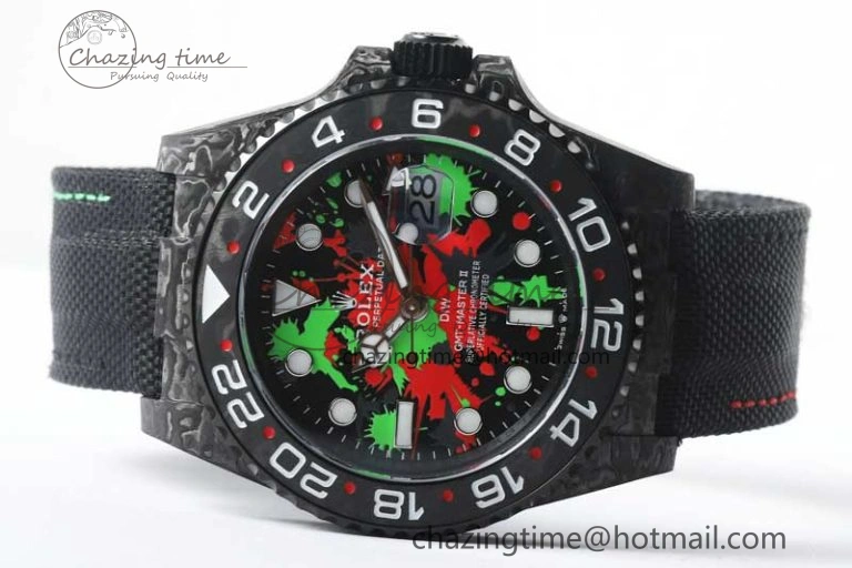 GMT DIW Carbon V6F 1:1 Best Edition Green Red Dial on Black Nylon Strap VR3186 CHS