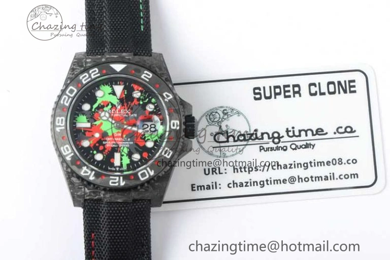 GMT DIW Carbon V6F 1:1 Best Edition Green Red Dial on Black Nylon Strap VR3186 CHS