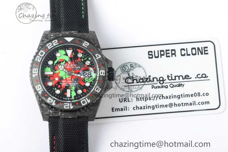 GMT DIW Carbon V6F 1:1 Best Edition Green Red Dial on Black Nylon Strap VR3186 CHS