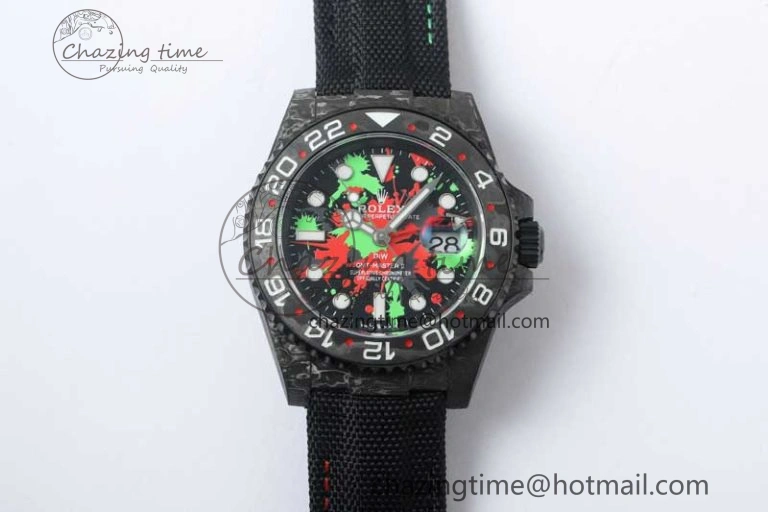 GMT DIW Carbon V6F 1:1 Best Edition Green Red Dial on Black Nylon Strap VR3186 CHS