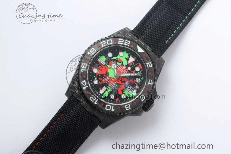 GMT DIW Carbon V6F 1:1 Best Edition Green Red Dial on Black Nylon Strap VR3186 CHS