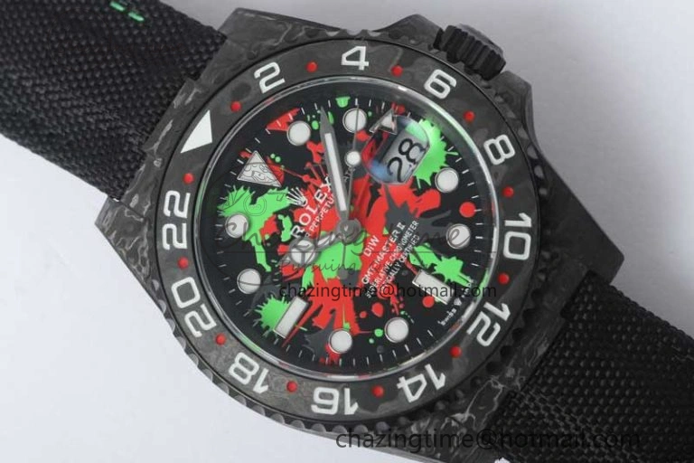 GMT DIW Carbon V6F 1:1 Best Edition Green Red Dial on Black Nylon Strap VR3186 CHS