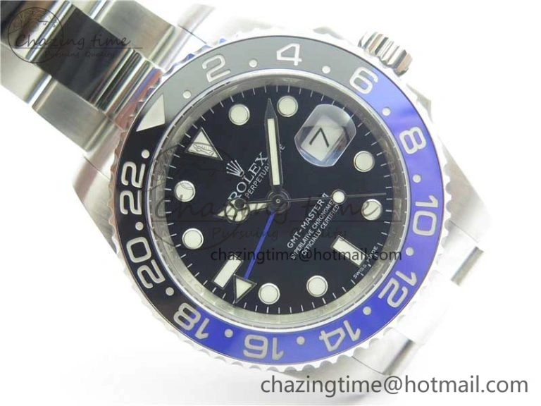 GMT-Master II 116710 BLNR Black Blue Ceramic 904L Steel 1:1 Noob Best Edition A3186 V10 (Correct Hand Stack)