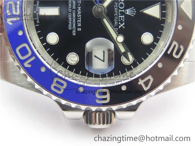 GMT-Master II 116710 BLNR Black Blue Ceramic 904L Steel 1:1 Noob Best Edition A3186 V10 (Correct Hand Stack)
