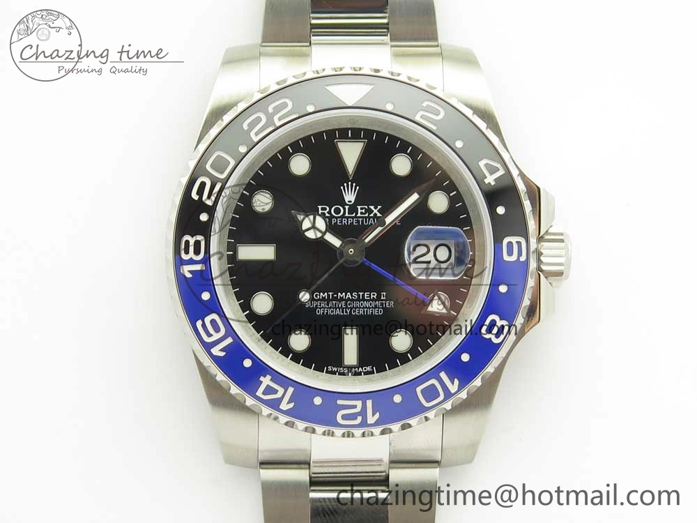 GMT Master II 116710 Real Black Blue Ceramic Bezel 904L SS DJF Best Edition Blue Dial on 904L Oyster Bracelet A2836