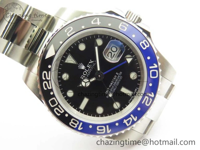 GMT Master II 116710 Real Black Blue Ceramic Bezel 904L SS DJF Best Edition Blue Dial on 904L Oyster Bracelet A2836