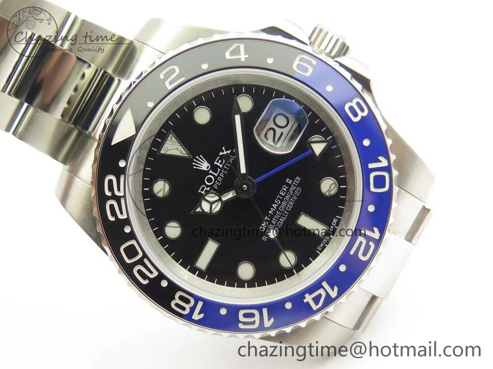 GMT Master II 116710 Real Black Blue Ceramic Bezel 904L SS DJF Best Edition Blue Dial on 904L Oyster Bracelet A2836