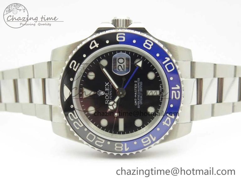 GMT Master II 116710 Real Black Blue Ceramic Bezel 904L SS DJF Best Edition Blue Dial on 904L Oyster Bracelet A2836