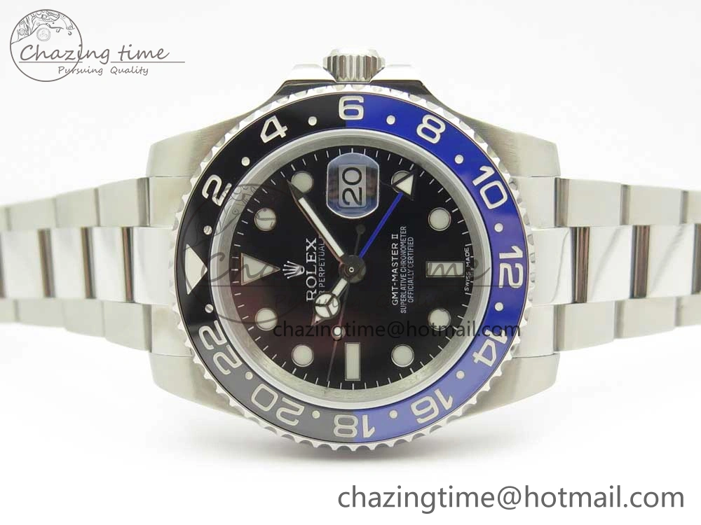 GMT Master II 116710 Real Black Blue Ceramic Bezel 904L SS DJF Best Edition Blue Dial on 904L Oyster Bracelet A2836