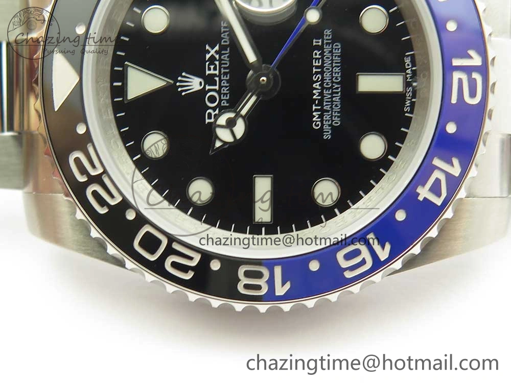 GMT Master II 116710 Real Black Blue Ceramic Bezel 904L SS DJF Best Edition Blue Dial on 904L Oyster Bracelet A2836