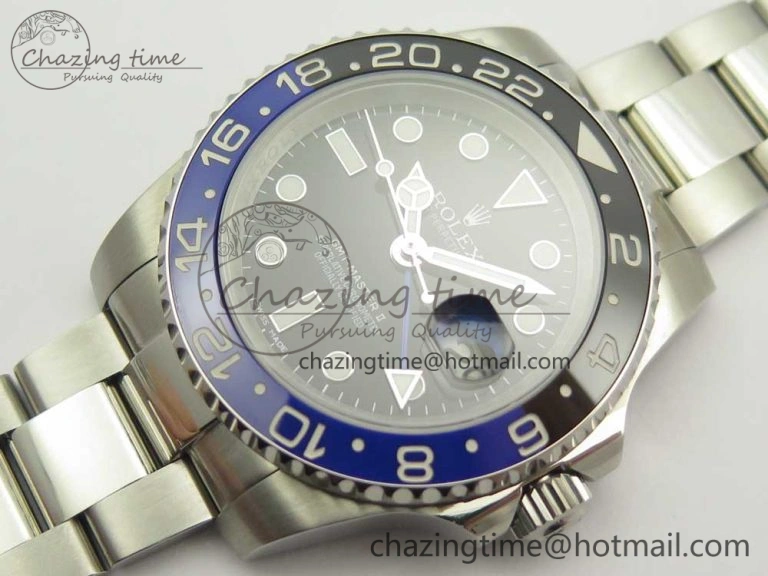GMT Master II 116710 Real Black Blue Ceramic Bezel 904L SS DJF Best Edition Blue Dial on 904L Oyster Bracelet A2836