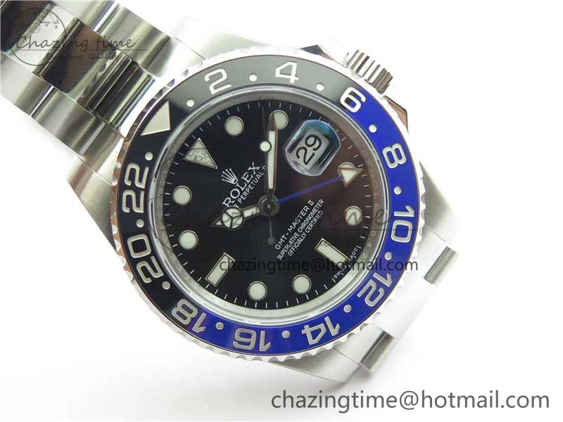 GMT Master II 116710BLNR Batman Ceramic 316L Steel ROF Best Edition Black Dial on SS Bracelet A3186