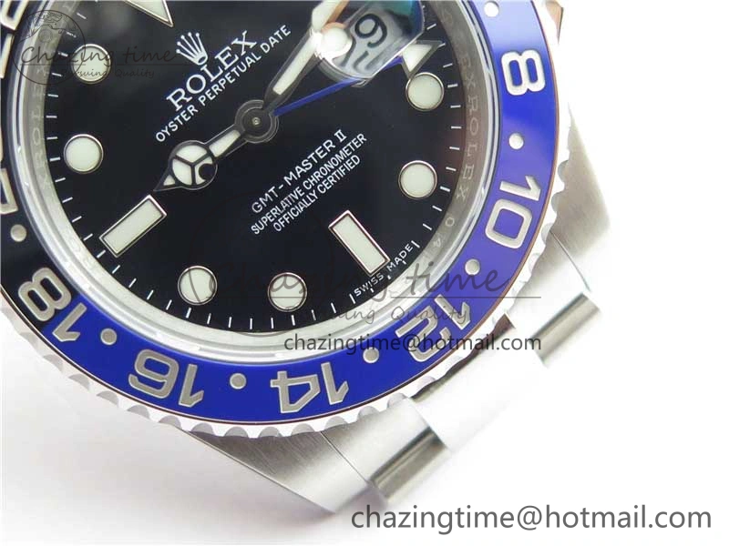 GMT Master II 116710BLNR Batman Ceramic 316L Steel ROF Best Edition Black Dial on SS Bracelet A3186
