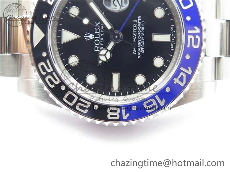 GMT Master II 116710BLNR Batman Ceramic 316L Steel ROF Best Edition Black Dial on SS Bracelet A3186