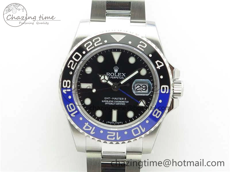GMT Master II 116710BLNR Batman Ceramic 316L Steel ROF Best Edition Black Dial on SS Bracelet A3186