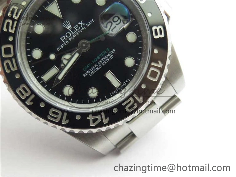 GMT Master II 116710LN Black Ceramic 316L Steel ROF Best Edition Black Dial on SS Bracelet A3186