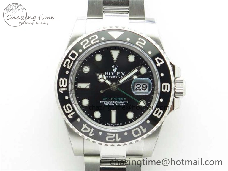 GMT Master II 116710LN Black Ceramic 316L Steel ROF Best Edition Black Dial on SS Bracelet A3186
