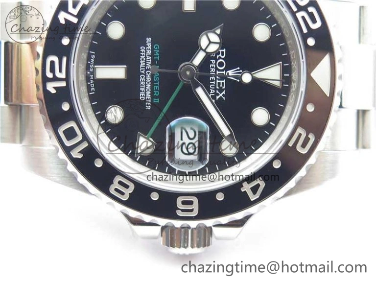 GMT Master II 116710LN Black Ceramic 316L Steel ROF Best Edition Black Dial on SS Bracelet A3186