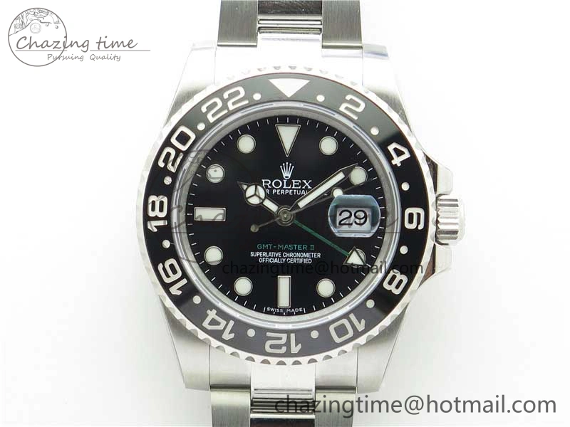 GMT Master II 116710LN Black Ceramic 316L Steel ROF Best Edition Black Dial on SS Bracelet A3186