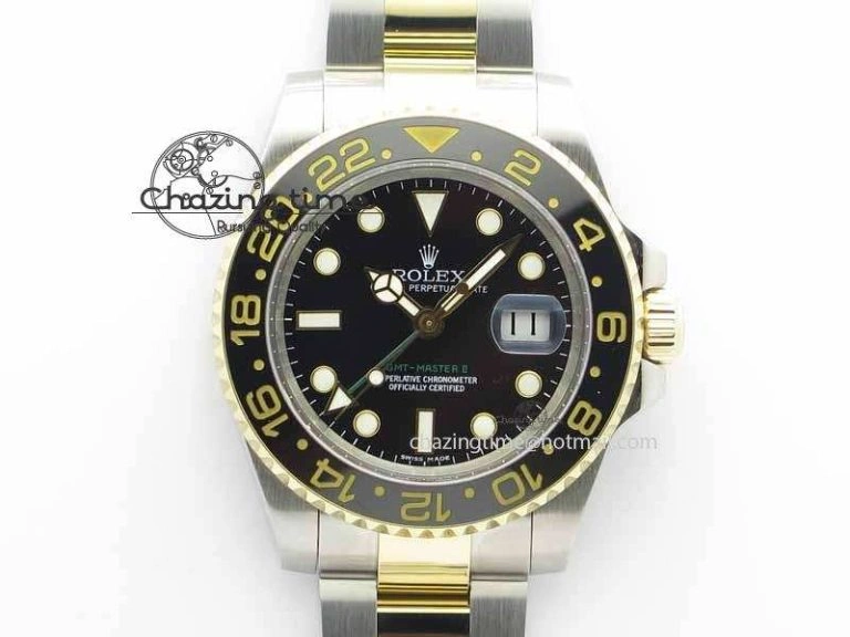 GMT-Master II 116713 LN Black Ceramic Thick YG Wrapped 1:1 Noob Best Edition A3187 (Correct Hand Stack)
