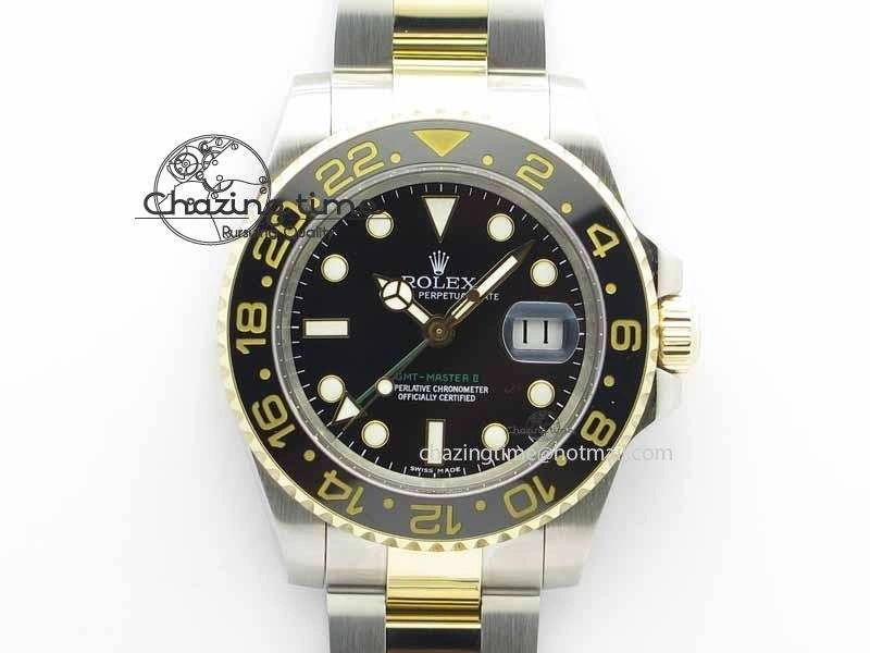 GMT-Master II 116713 LN Black Ceramic Thick YG Wrapped 1:1 Noob Best Edition A3187 (Correct Hand Stack)