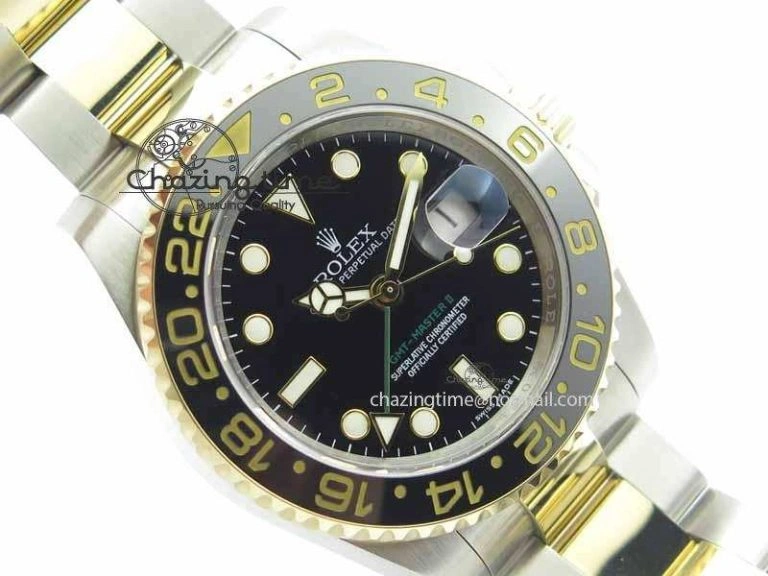 GMT-Master II 116713 LN Black Ceramic Thick YG Wrapped 1:1 Noob Best Edition A3187 (Correct Hand Stack)