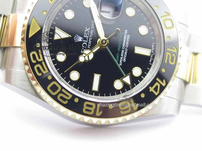GMT-Master II 116713 LN Black Ceramic Thick YG Wrapped 1:1 Noob Best Edition A3187 (Correct Hand Stack)