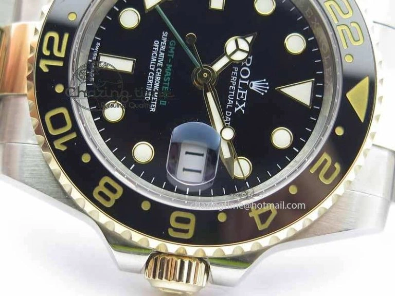 GMT-Master II 116713 LN Black Ceramic Thick YG Wrapped 1:1 Noob Best Edition A3187 (Correct Hand Stack)